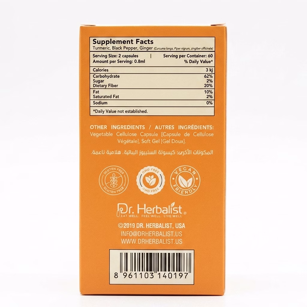 Dr. Herbalist Turmeric Oil Capsules With Black pepper & Ginger - Image 2